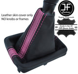 BLACK & PINK STRIPE TOP GRAIN LEATHER GEAR GAITER FOR PEUGEOT 206 206 CC 98-12