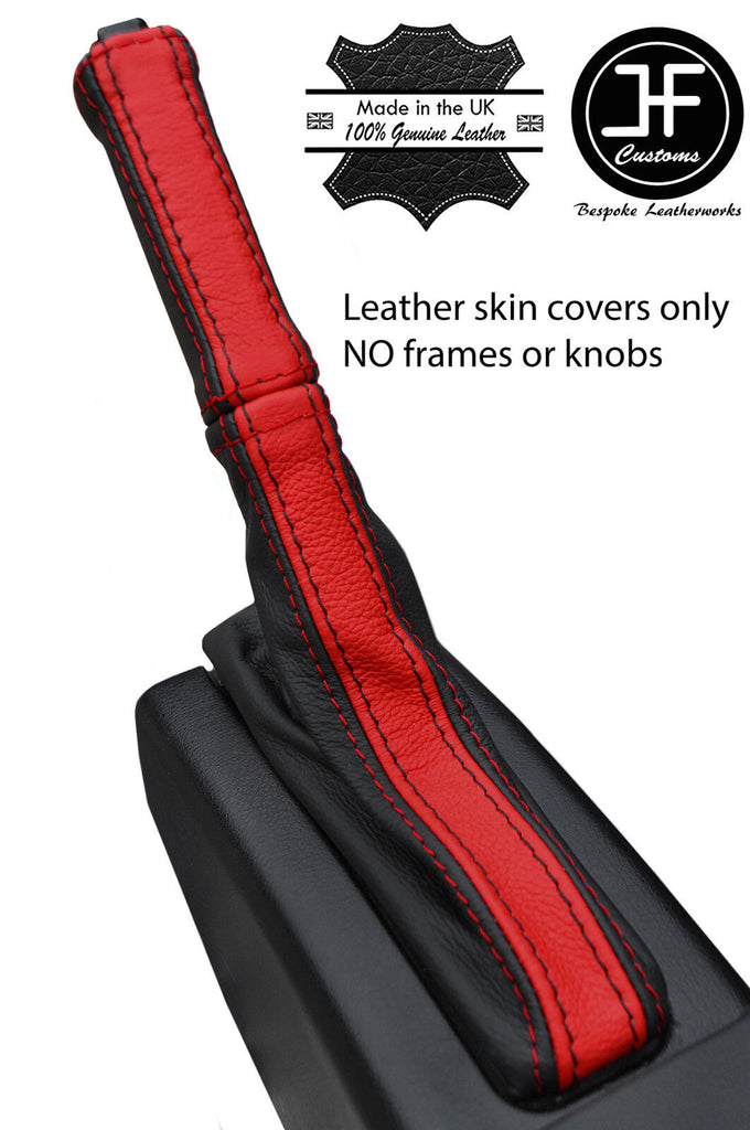 BLACK & RED REAL LEATHER HANDBRAKE GAITER + HANDLE COVER FOR FIAT BARCHETTA