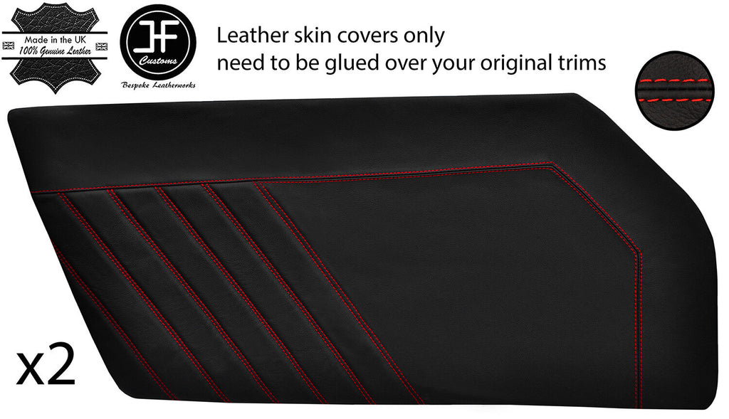 RED STITCH 2X FRONT FULL DOOR CARD LEATHER COVERS FITS PORSCHE 911 912 65-70