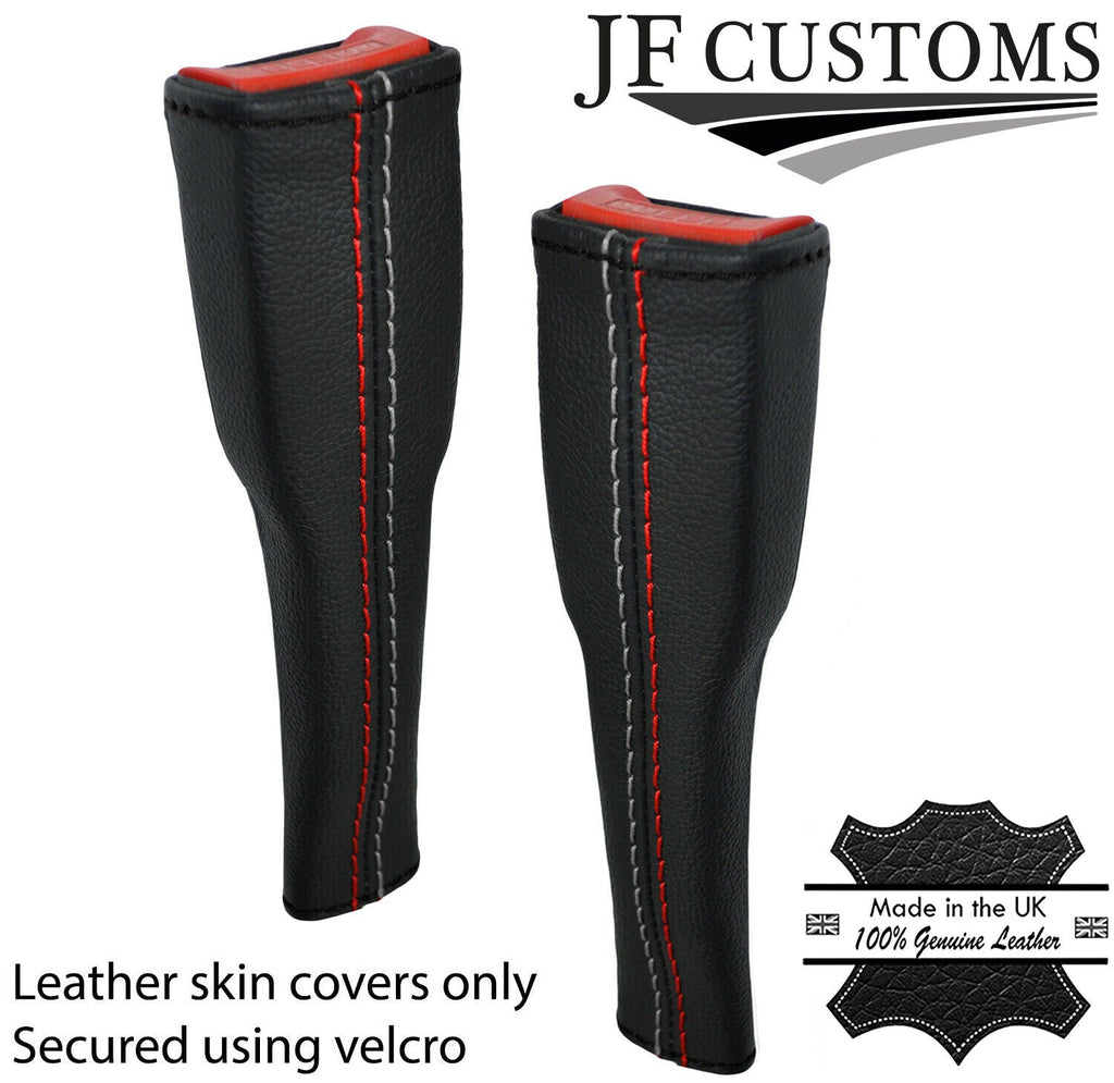 RED GREY SPORT STITCH LEATHER 2X SEAT BELT LONG COVERS FOR AUDI A4 B9 15-20