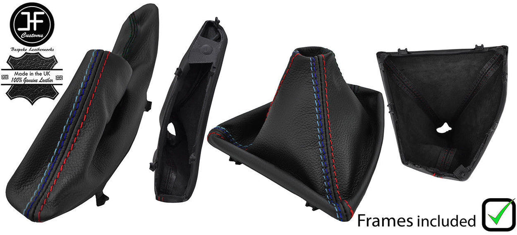 BLACK & TRI STITCH LEATHER GAITER SET + PLASTIC FRAME FOR BMW F32 F33 F36