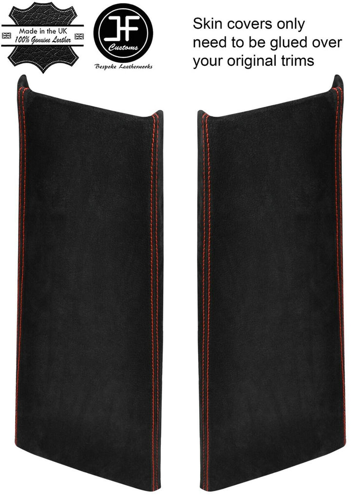 RED STITCH 2X LOWER B PILLAR REAL SUEDE COVERS FOR RANGE ROVER SPORT 05-13