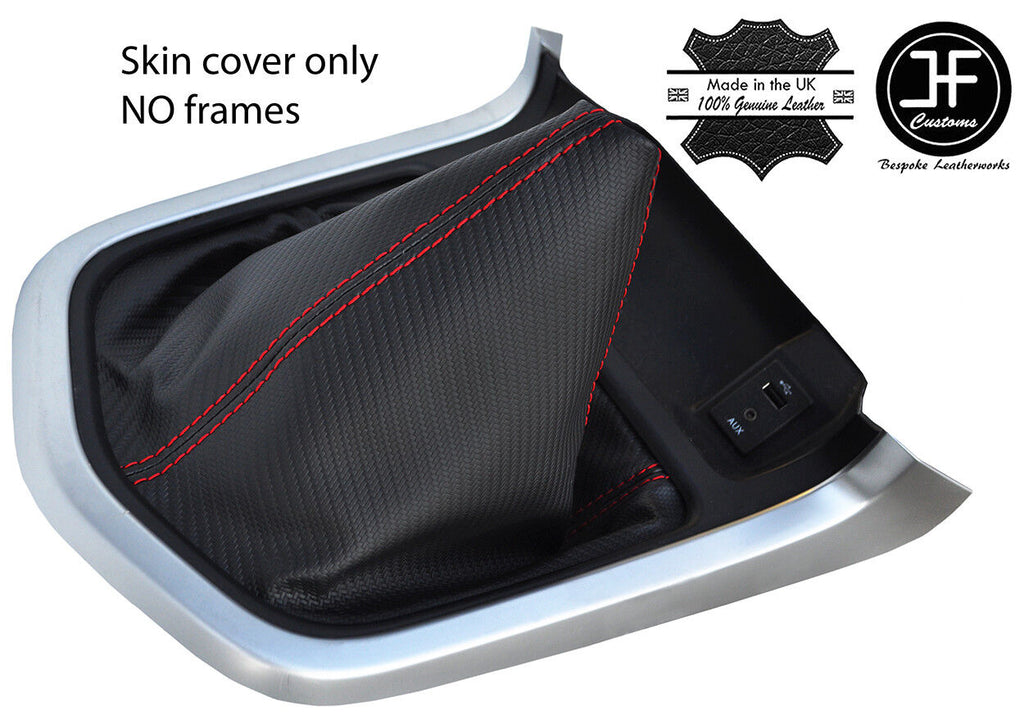 RED STITCH CARBON FIBER VINYL MANUAL GEAR GAITER FITS NAVARA NP300 D23 15-17