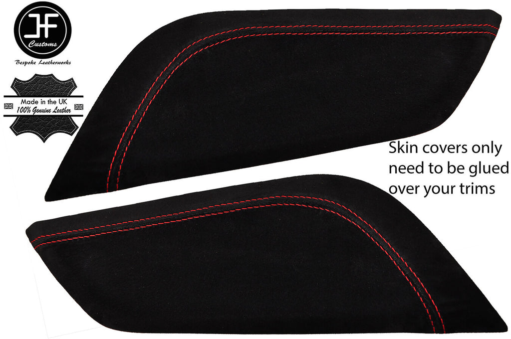 RED STITCH 2X CENTRE CONSOLE KNEE PADS SUEDE COVERS FITS FORD MUSTANG 15-17