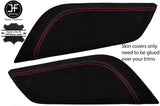 RED STITCH 2X CENTRE CONSOLE KNEE PADS SUEDE COVERS FITS FORD MUSTANG 15-17