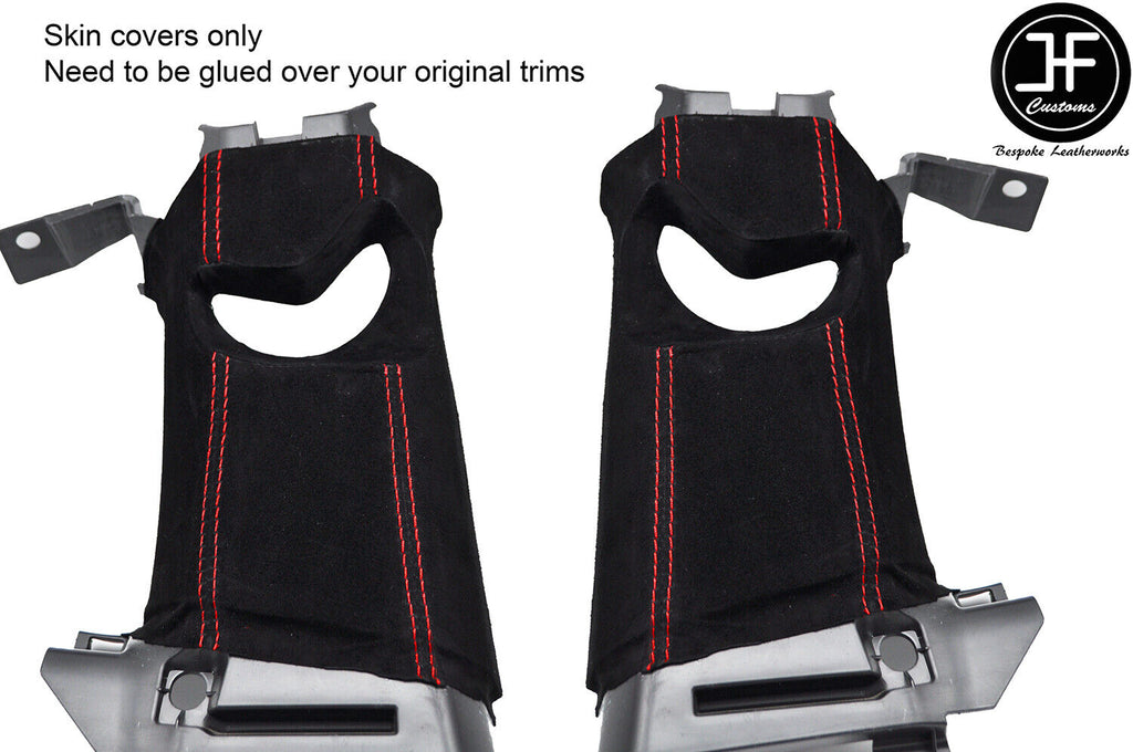 RED STITCH 2X UPPER B PILLAR SUEDE COVERS FOR TOYOTA GT86 SUBARU BRZ 12-19