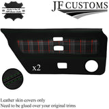 D GREEN STITCH LEATHER+RED TARTAN 2X DOOR CARD COVER FOR TRIUMPH TR8 78-81 JF2