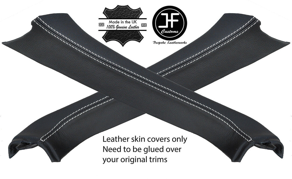WHITE STITCHING 2X A PILLAR REAL LEATHER COVERS FITS FIAT BARCHETTA 1995-2005
