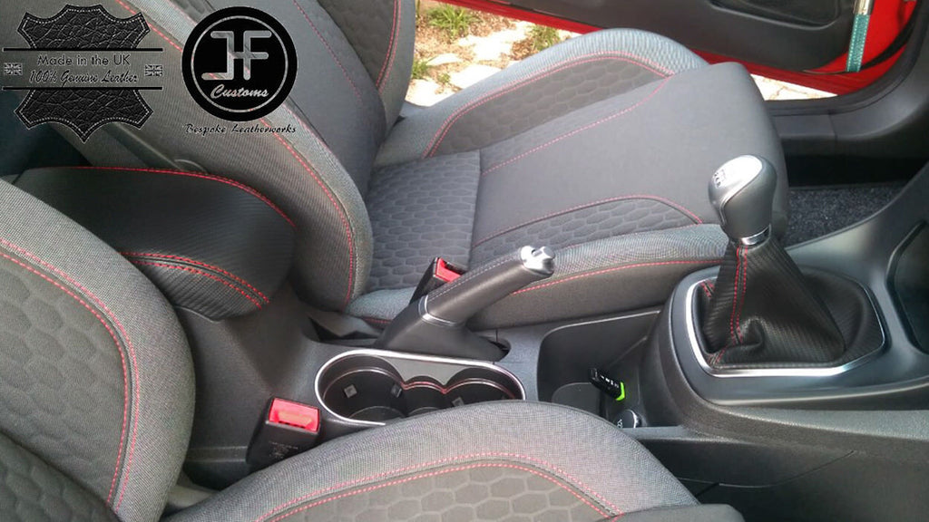 RED STITCH CARBON FIBER GAITER + ARMREST COVER FITS FORD FOCUS MK3 2012-2017