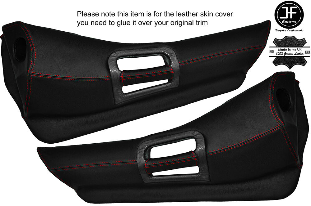 RED STITCH 2X DOOR HANDLE ARMREST TRIM LEATHER COVERS FITS DELOREAN DMC-12