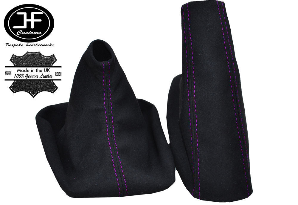 PURPLE STITCHING FITS BMW E90 E91 E92 E93 BLACK SUEDE GEAR HANDBRAKE GAITER SET
