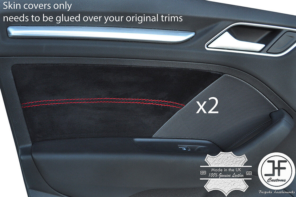 RED STITCH 2X FRONT DOOR CARD TRIM SUEDE COVER FOR AUDI A3 8V 13-18 5 DOOR