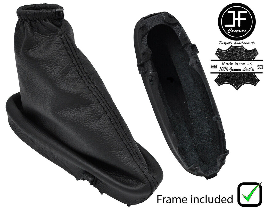 BLACK STITCH LEATHER HANDBRAKE GAITER+PLASTIC FRAME FOR FORD KA MK1 1996-2008