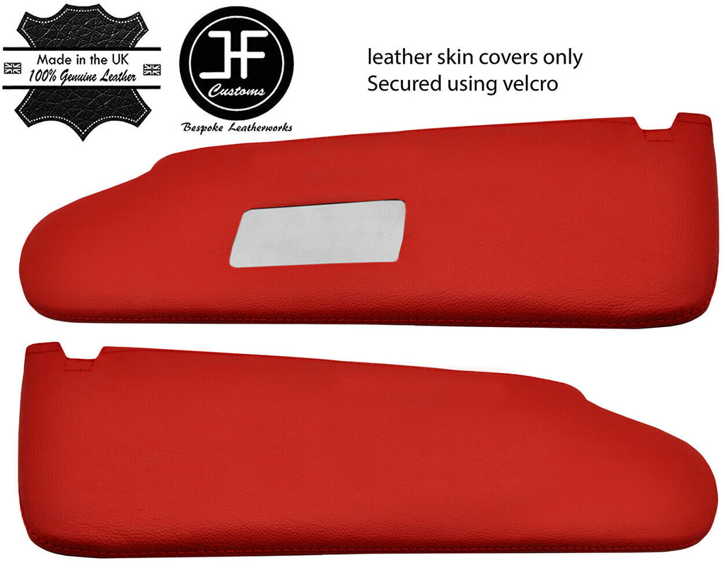 RED REAL LEATHER 2X SUN VISORS COVER FOR VW T5 TRANSPORTER 1 MIRROR CUTOUT