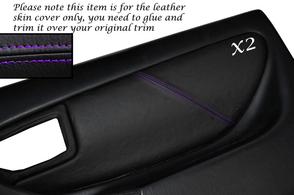 PURPLE STITCH 2X FRONT DOOR CARDS LEATHER COVERS FITS TOYOTA CELICA MK6 94-98