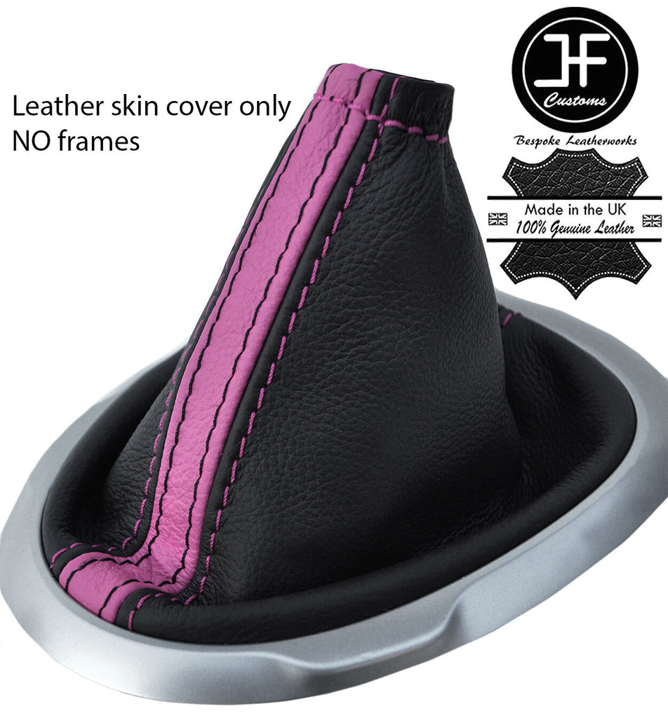 BLACK & PINK STRIPE TOP GRAIN REAL LEATHER MANUAL GEAR GAITER FITS JUKE 10-16