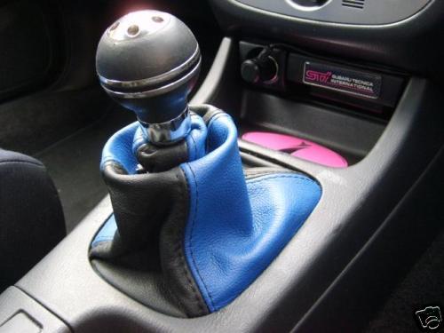 FITS SUBARU IMPREZA WRX STI GEAR LEATHER BLACK+BLUE NEW CUSTOM NEW MADE IN UK