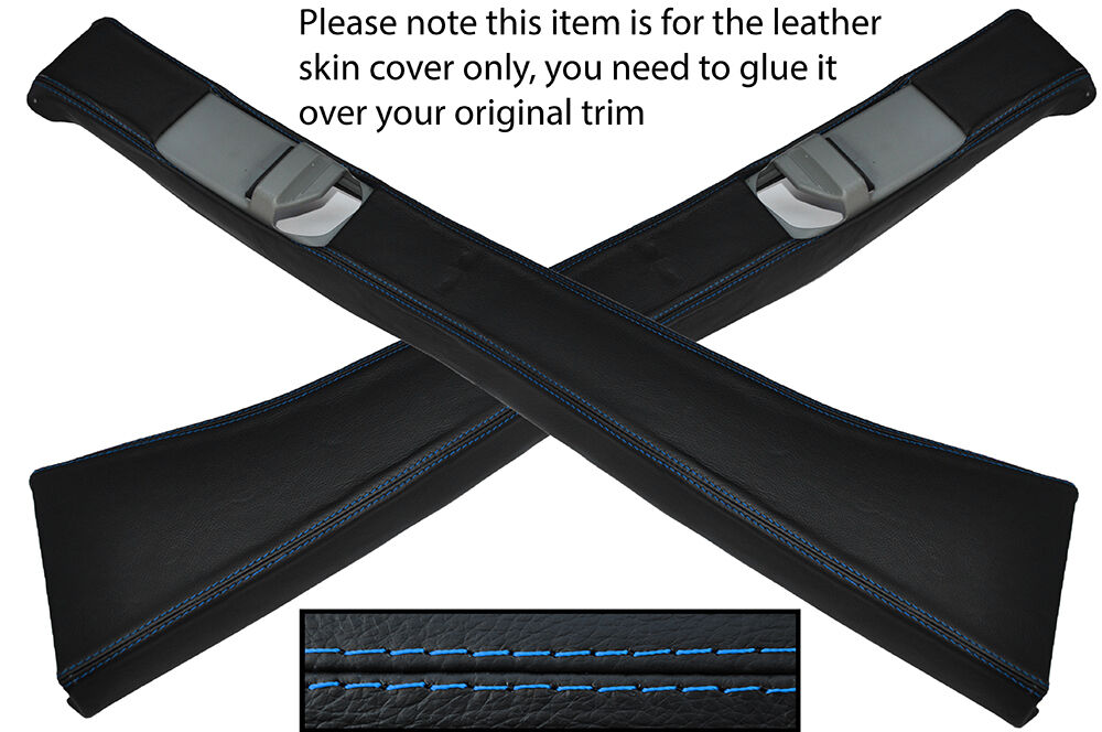 BLUE STITCH 2X B PILLAR LEATHER SKIN COVERS FITS MERCEDES W201 190 190E