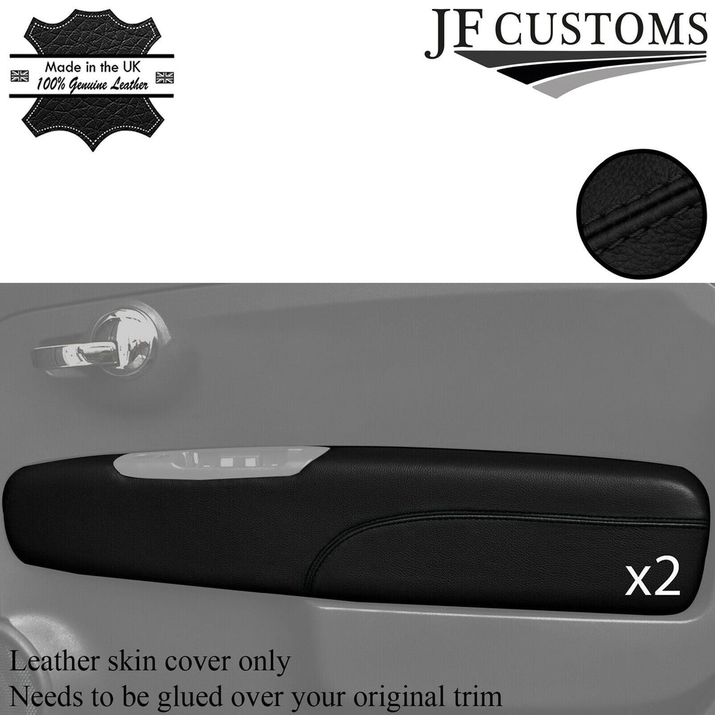BLACK STITCH 2X FRONT DOOR CARD TRIM LEATHER COVERS FITS FIAT 500 16-22 STYLE 2