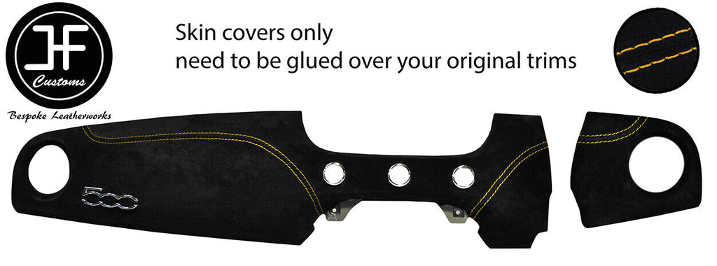 YELLOW STITCH 2 PIECE DASH KIT SUEDE COVER FOR FIAT 500 & ABARTH 07-16 STYLE 2