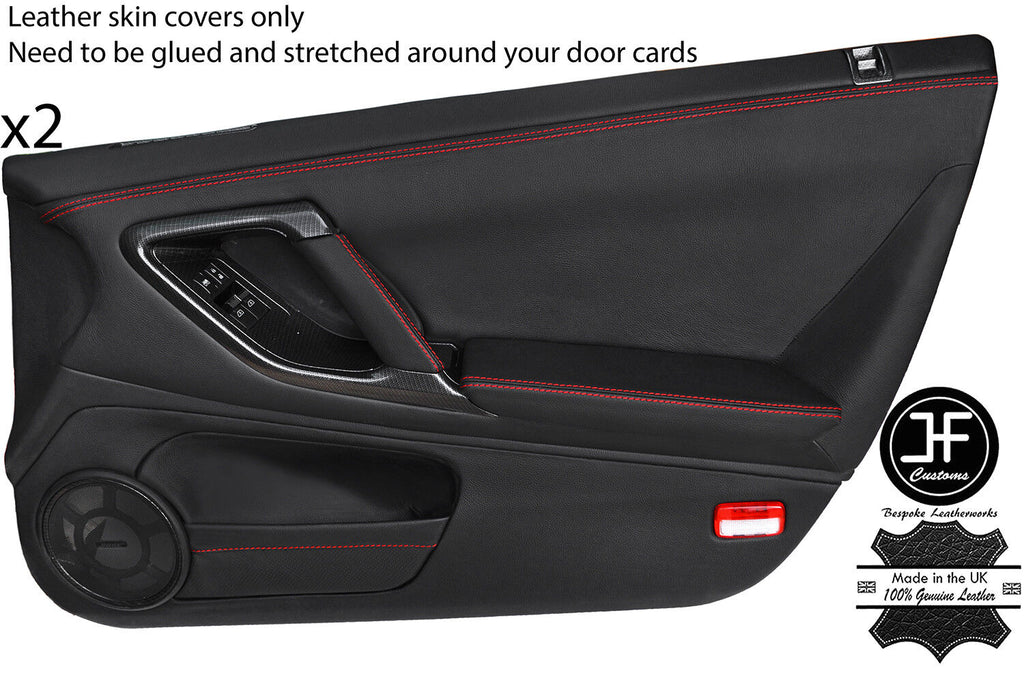 RED STITCH 2X FULL DOOR CARD LEATHER COVERS FITS NISSAN GT-R GTR R35 09-17