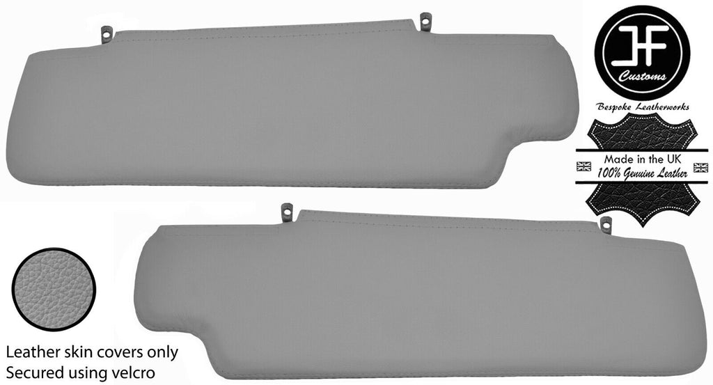 GREY REAL LEATHER 2X SUN VISORS COVERS FITS LAND ROVER DEFENDER 90 110 83-06