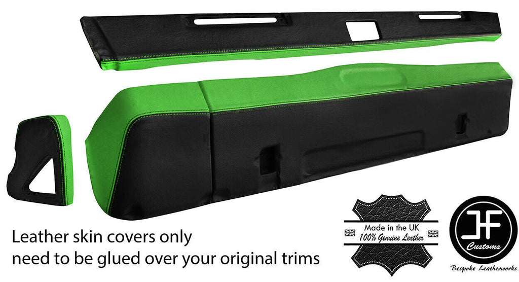 BLACK & GREEN DASH DASHBOARD KIT REAL LEATHER COVERS FOR DEFENDER 90 110 83-06