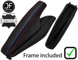 BLACK & TRI STITCH LEATHER HANDBRAKE GAITER+PLASTIC FRAME FITS BMW 5 E34 87-97