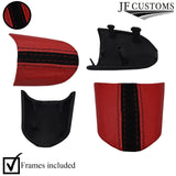 D RED LEATHER SUEDE STRIPE 3-SPOKE STEERING TRIM COVERS+FRAMES FOR MINI R52 R53