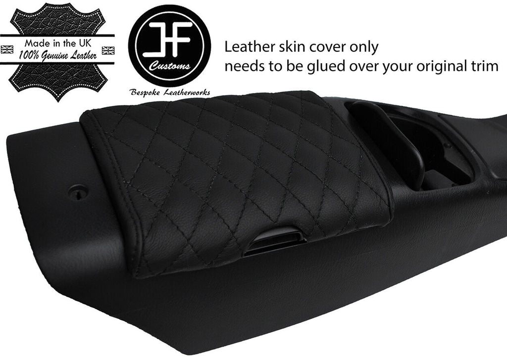 BLACK DIAMOND STITCH REAL LEATHER ARMREST LID COVER FOR MAZDA MX5 MK2 1998-2005