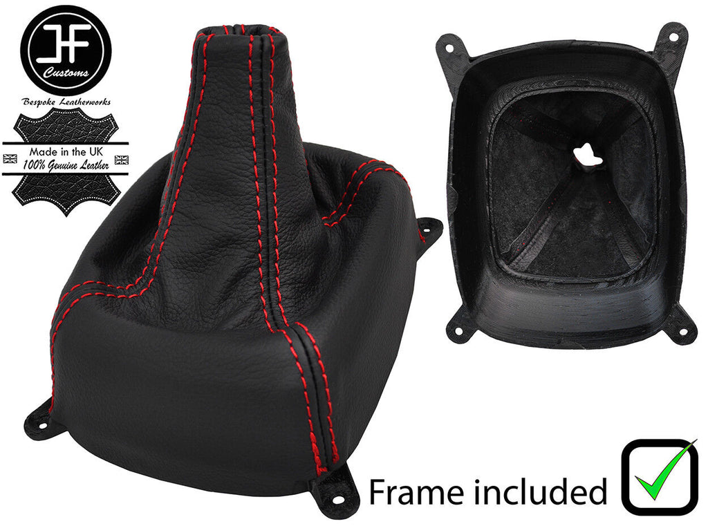 RED STITCH LEATHER GEAR GAITER+PLASTIC FRAME FOR MITSUBISHI LANCER EVO 4 5 6