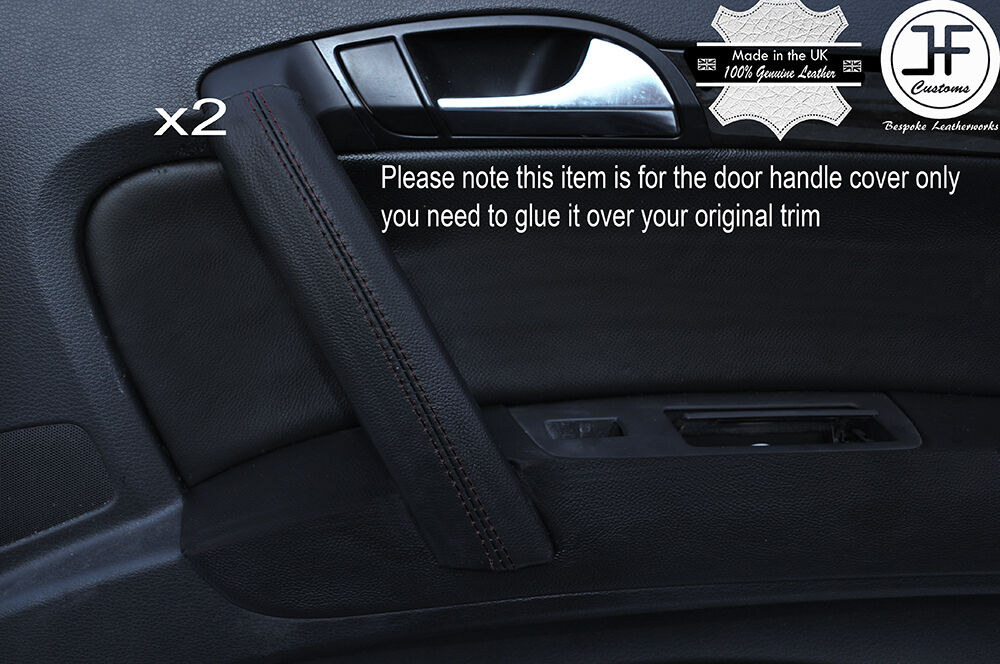 BLACK STITCH 2X REAR DOOR HANDLE TRIM LEATHER COVERS FITS AUDI Q7 4L 2006-2015