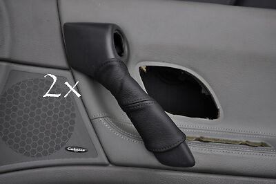 FITS RENAULT LAGUNA 2001-2005 2X DOOR HANDLE COVERS BLACK LTHR  black stitching