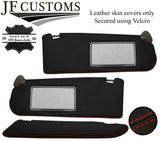 RED STITCH TOP-GRAIN LEATHER 2X SUN VISOR COVERS FITS JAGUAR S TYPE 02-08