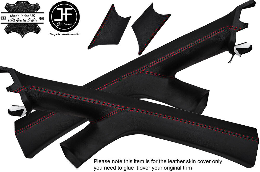 RED STITCH 2X A PILLAR LEATHER COVERS FITS VW VOLKSWAGEN CADDY MK3 2K 05-15