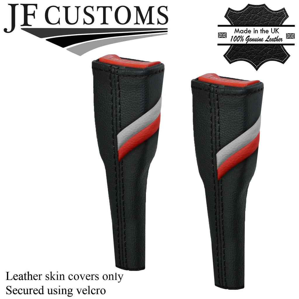 BLACK STITCH SPORT STRIPES 2X SEAT BELT LONG COVERS FOR AUDI Q2 2016-2022
