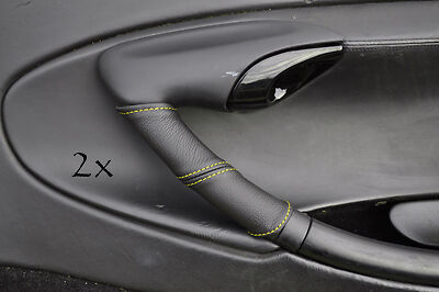 FITS PORSCHE BOXSTER  2X DOOR HANDLE LEATHER COVERS yellow stitch CUSTOM NEW