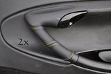 FITS PORSCHE BOXSTER  2X DOOR HANDLE LEATHER COVERS yellow stitch CUSTOM NEW