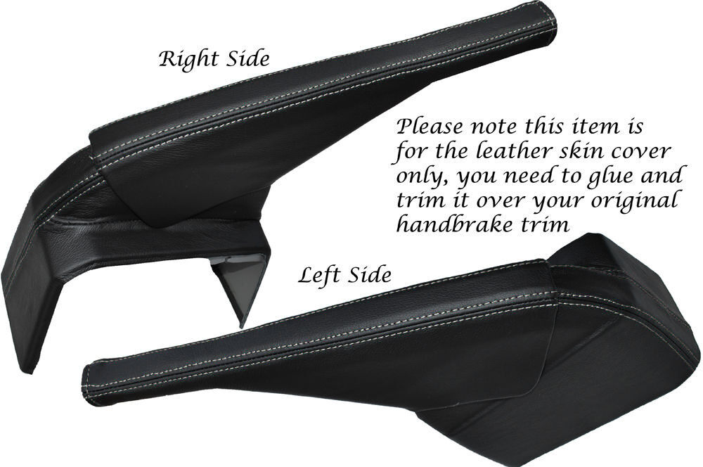 WHITE STITCH HANDBRAKE & BOTTOM BASE LEATHER SKIN COVERS FITS VW T6 TRANSPORTER