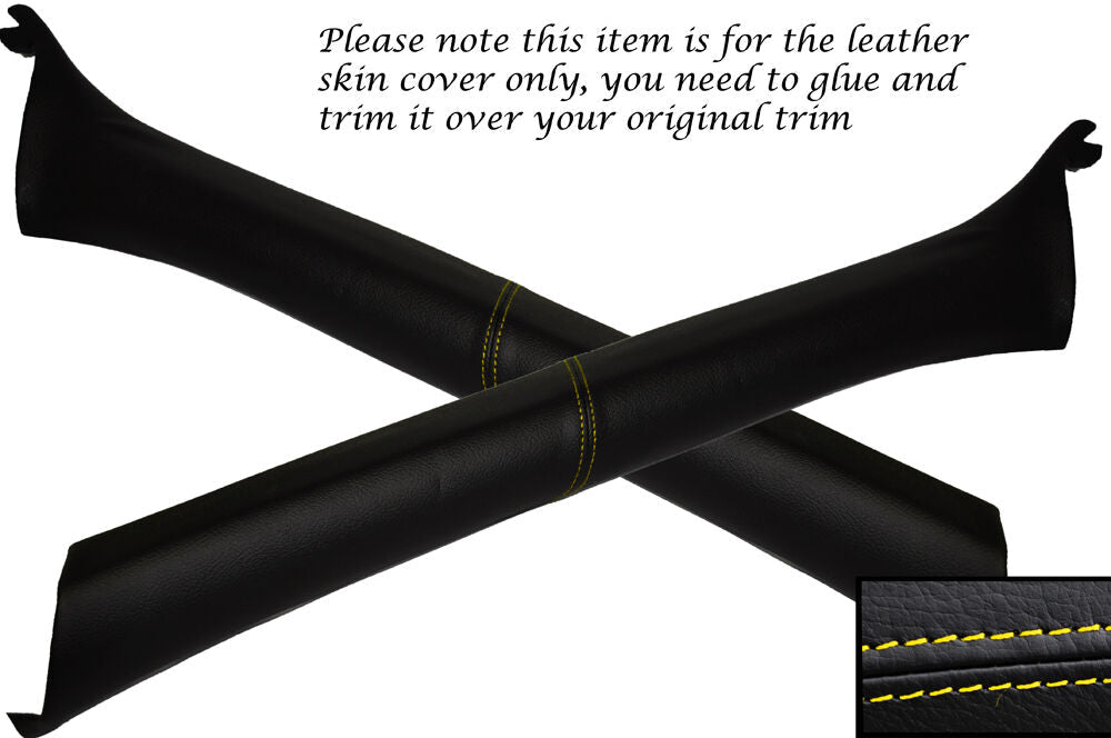 YELLOW STITCH 2X A POST PILLAR LEATHER SKIN COVERS FITS BMW E46 COUPE 98-05