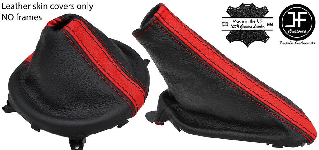 BLACK & RED STRIPE REAL LEATHER GEAR HANDBRAKE GAITER FOR MAZDA MX5 MK4 15-18