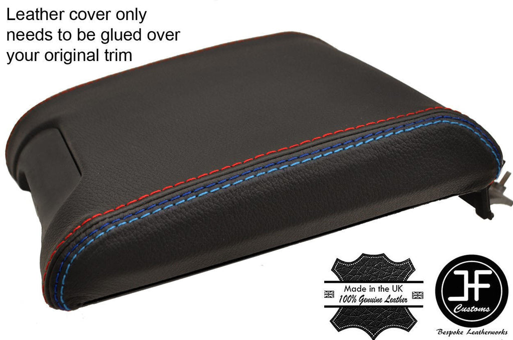 TRI STITCHING BLACK LEATHER SLIDING ARMREST COVER FITS BMW 5 SERIES E39 96-03