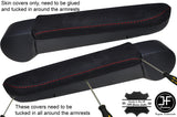 RED STITCHING 2X REAL SUEDE ARMREST COVERS FITS VW T5 TRANSPORTER CARAVELLE