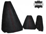 RED STITCH SUEDE SET OF 3 GAITERS FITS LAND ROVER DISCOVERY MK1 MK2 95-04