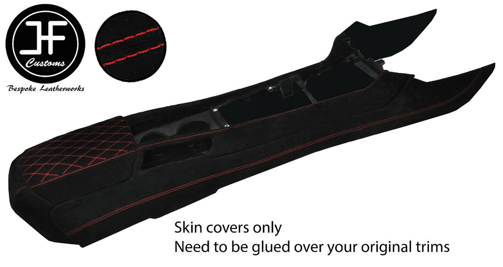 RED STITCH FULL CENTRE CONSOLE & DIAMOND ARMREST SUEDE COVER FOR CAMARO 10-15