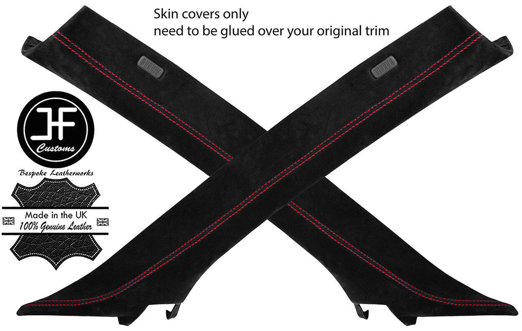 RED STITCH 2X A PILLAR REAL SUEDE COVERS FITS BMW X5 E53 2000-2006 CUSTOM NEW