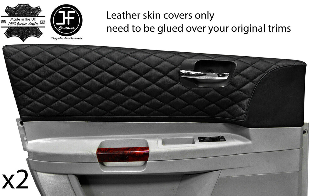 BLACK DIAMOND STITCH 2XFRONT DOOR CARD TRIM LTHR COVER FOR CHRYSLER 300C 05-11