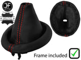 RED STITCH REAL LEATHER GEAR GAITER+PLASTIC FRAME FITS HYUNDAI I20 2008-2014