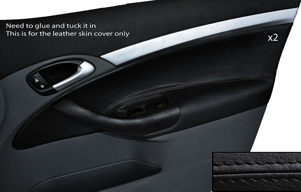 BLACK STITCH 2X FRONT DOOR CARD TRIM LEATHER SKIN COVER FITS SAAB 93 9-3 03-12