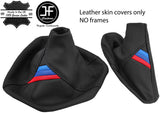 BLACK STITCH TRI STRIPES REAL LEATHER GAITER SET FOR BMW 5 SERIES E39 1995-2003